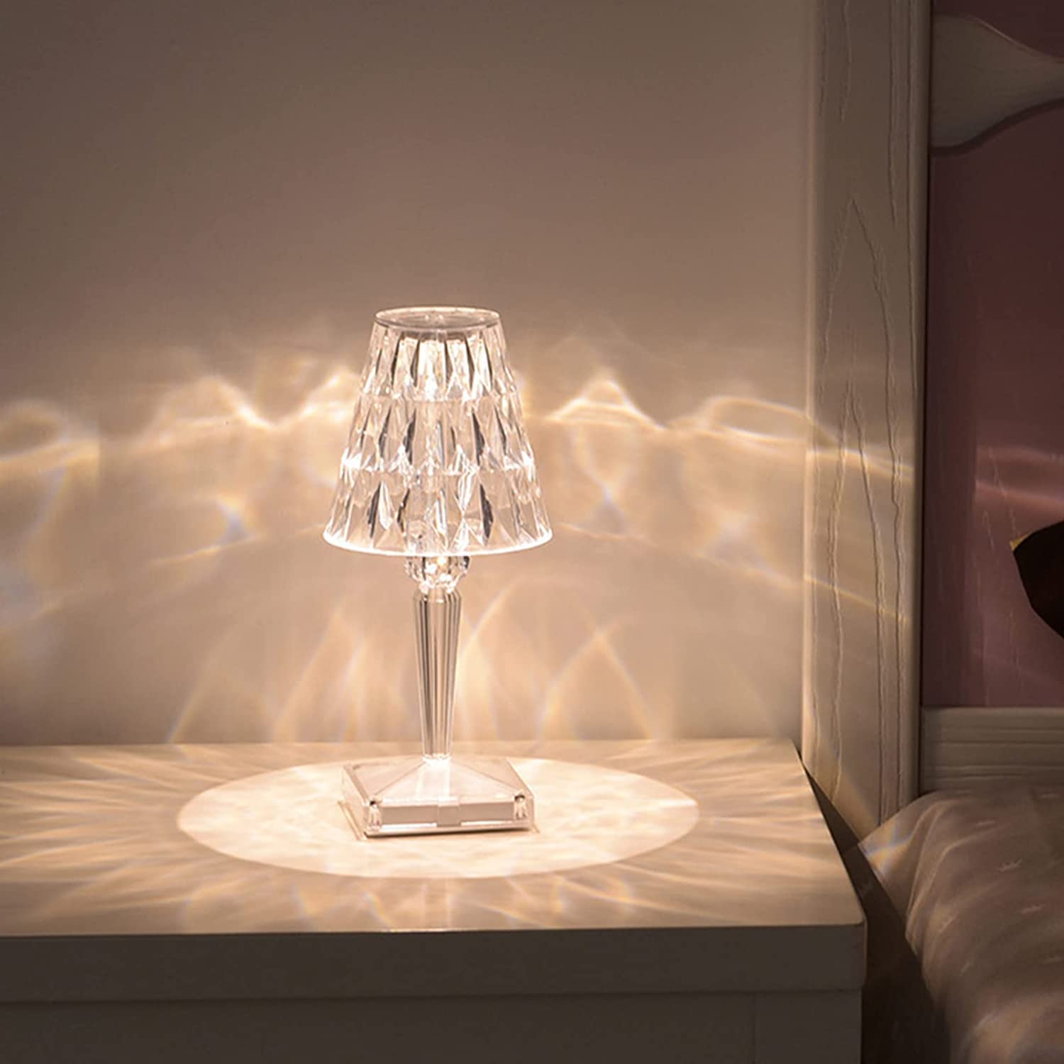 Lampada da Tavolo Touch Senza fili ricaricabile,Luci di cristallo da comodino per camera da letto bar ristoranti. - immagine 2