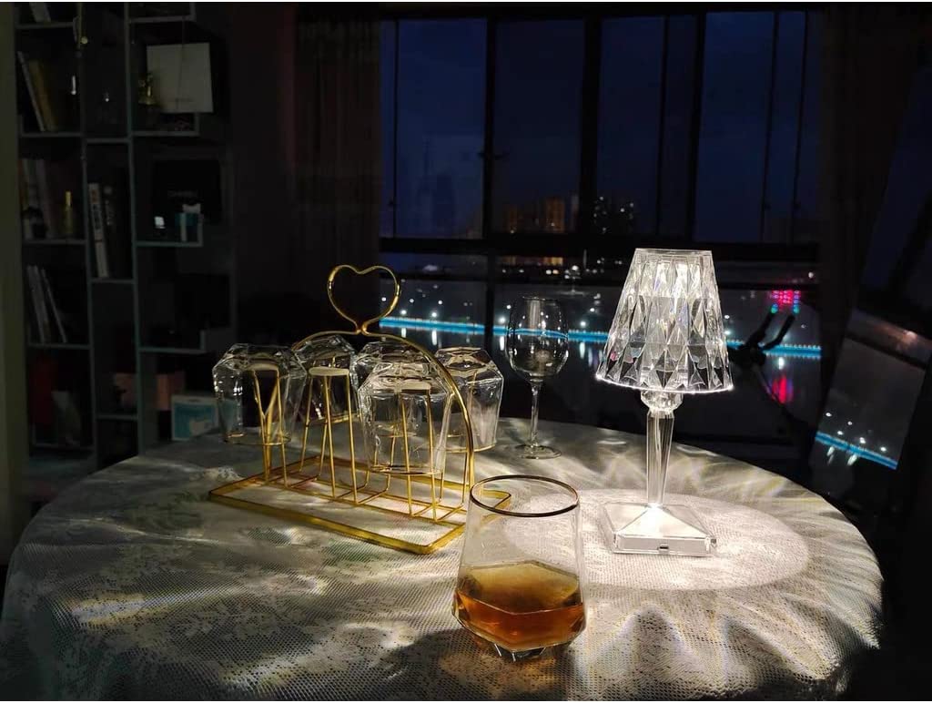 Lampada da Tavolo Touch Senza fili ricaricabile,Luci di cristallo da comodino per camera da letto bar ristoranti. - immagine 4