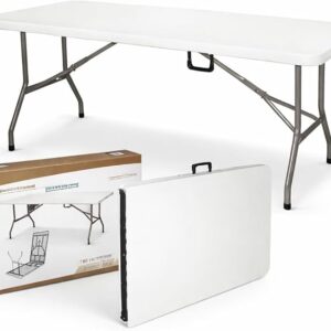 Tavolo Pieghevole Richiudibile a Valigia 181x74x74 cm - Struttura Acciaio, Piano HDPE Impermeabile, Portata 150 kg, Maniglia Trasporto, Piedini Antiscivolo - Tavolo Salvaspazio per Casa, Giardino