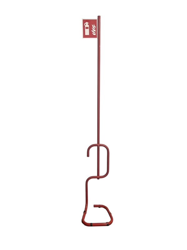 PIANTANA PORTA ESTINTORE COMPLETA IN ROSSO | Base, Asta & Cartello - Misure Totali: H100cm