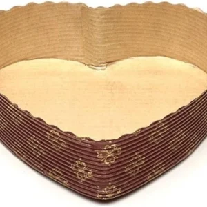 5 Stampi Panettone A CUORE, 1 KG, in Carta di Pura Cellulosa Autoportante Marrone con Decoro Oro – Forma Cottura Panettone Riciclabile, Resistente Al Calore fino a 200°C – Ideale per Dolci Lievitati
